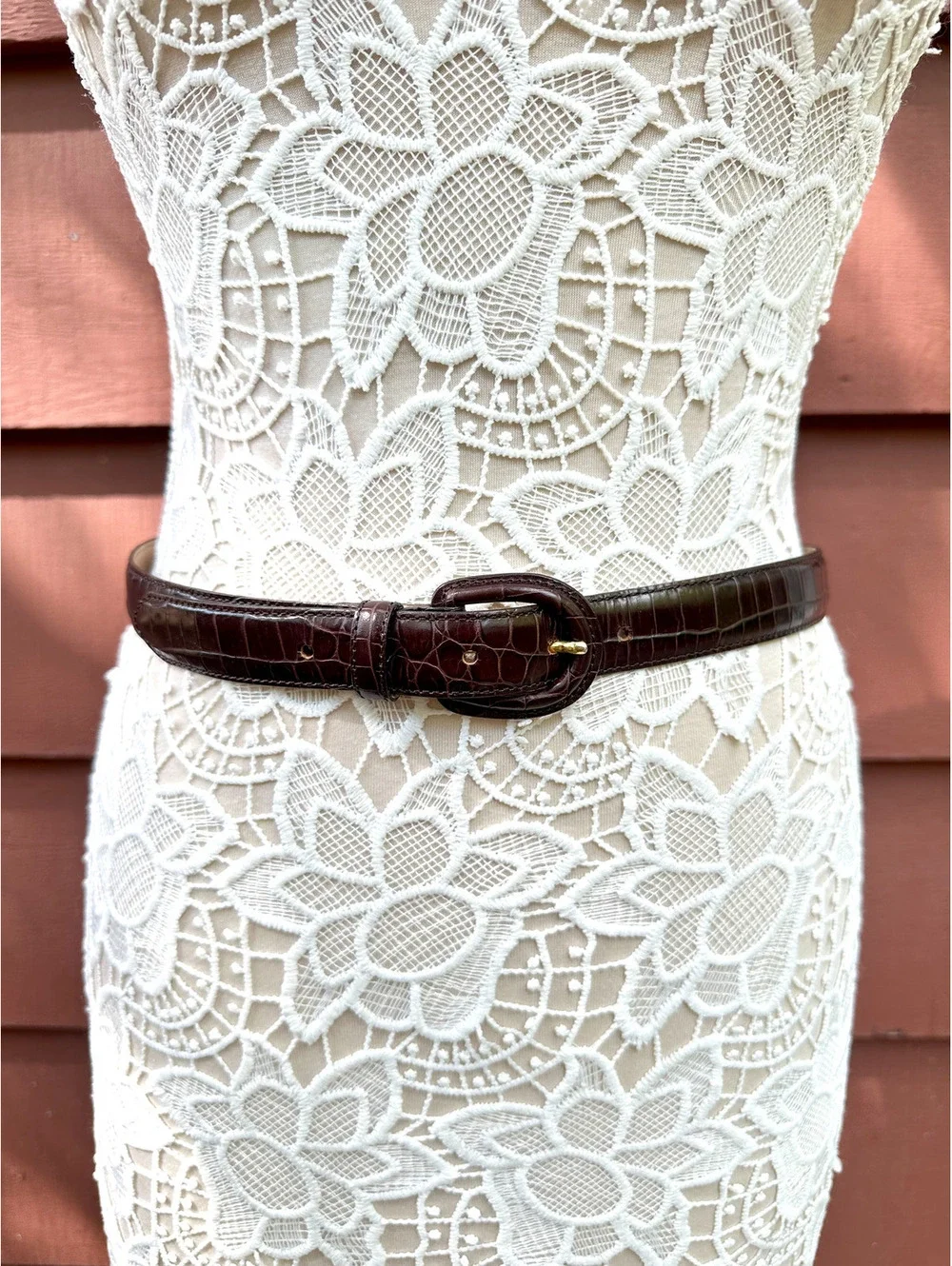 Talbots Vintage Italian Leather Croc Embossed Belt